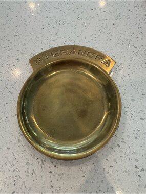 Vintage Brass “#1 Grandpa” Pocket Change Dish – Keepsake Trinket Tray